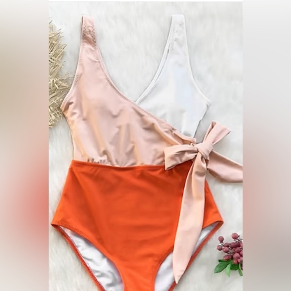 Cupshe NWT XS Orange And White Bowknot One piece Swimsuit. A190 - Picture 2 of 5